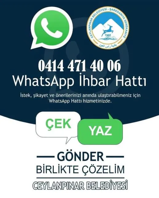 Ceylanpınar Belediyesin Whatsapp Hizmet Hattı Paylaştı